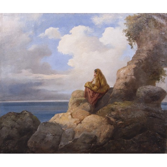 Vincenzo Cabianca, 'Country gil on rocks', oil on canvas