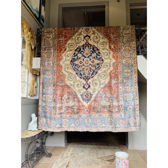 Authentic  Mid 19th  Century Antique Silk Heriz Serapi Rug    A MUSEUM PIECE