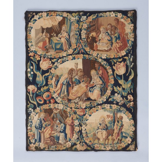 Northern European tapestry panel with religious scenes  