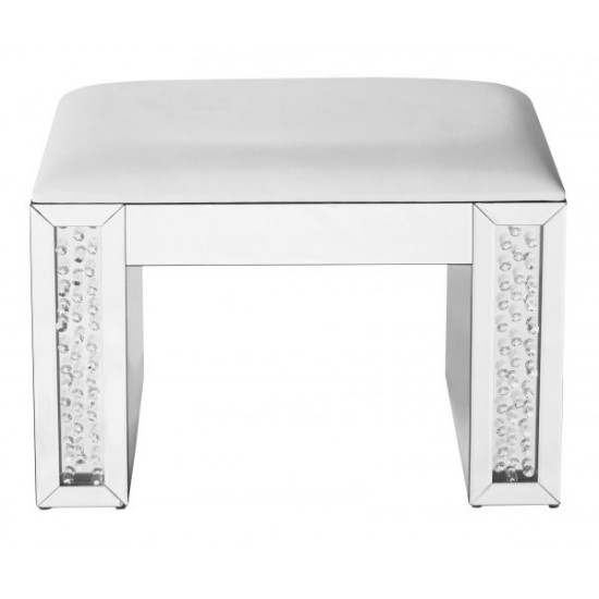 26 inch Crystal Vanity Leather stool in Clear Mirror Finish