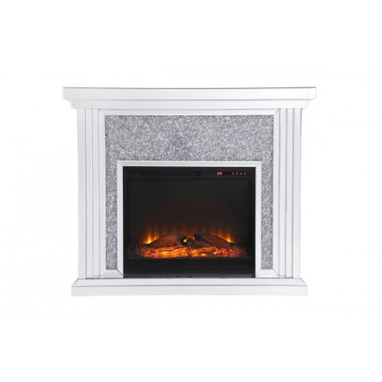  Crystal mirrored mantle with wood log insert fireplace