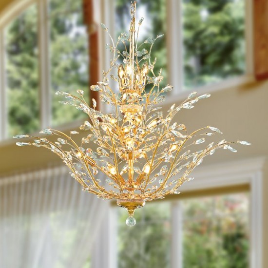 W83152G41 ASPEN 18 LIGHT GOLD FINISH CRYSTAL TREE THREE TIER CHANDELIER